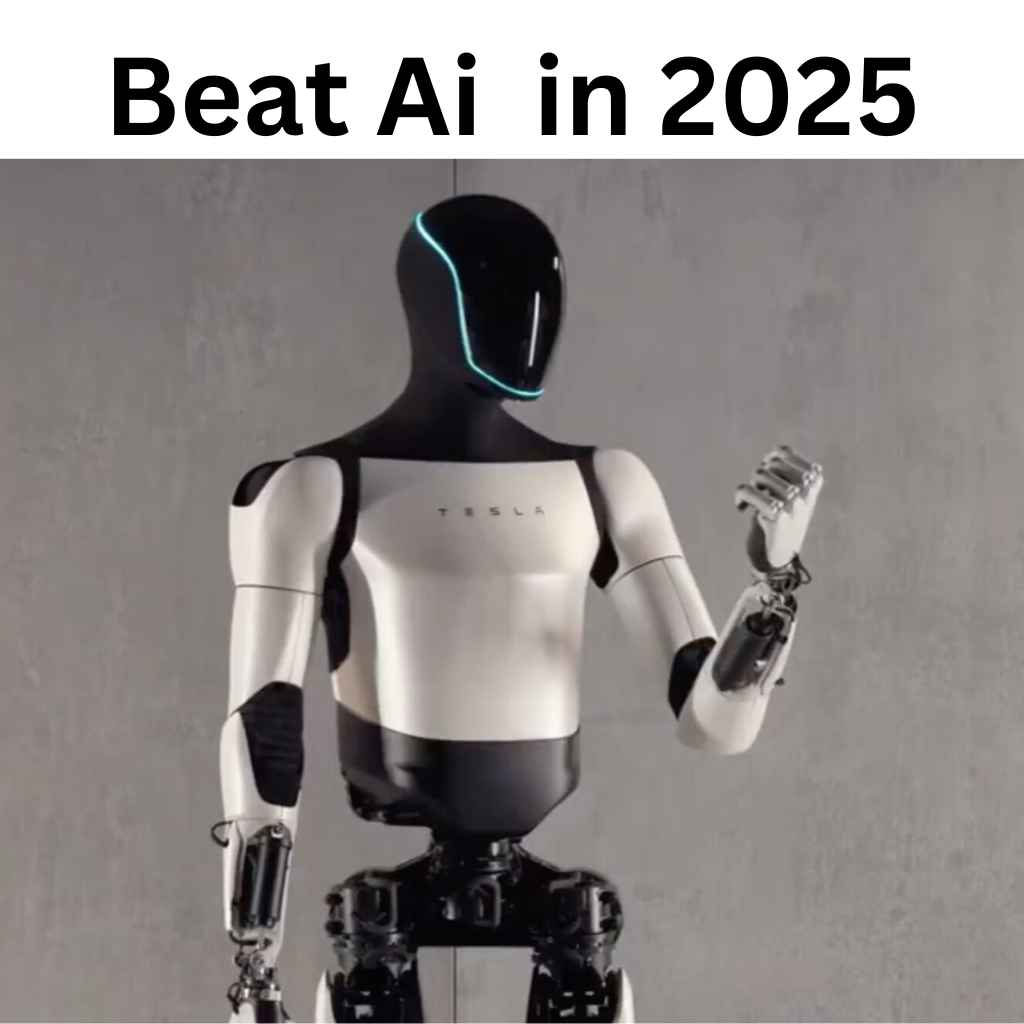 A-robot-displaying-the-phrase-Beat-AI-in-2025-symbolizing-the-competition-between-humans-and-artificial-intelligence.